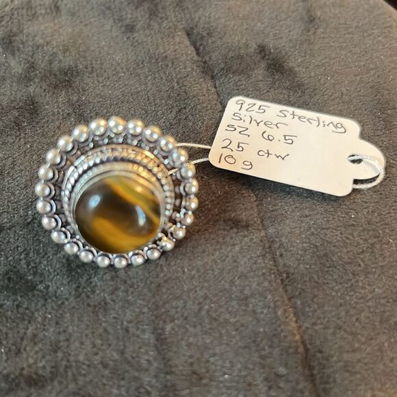 NWT NATURAL ARTISAN CRAFTED TIGERS EYE RING IN 925 STERLING SILVER SZ6.5 - Picture 3 of 11